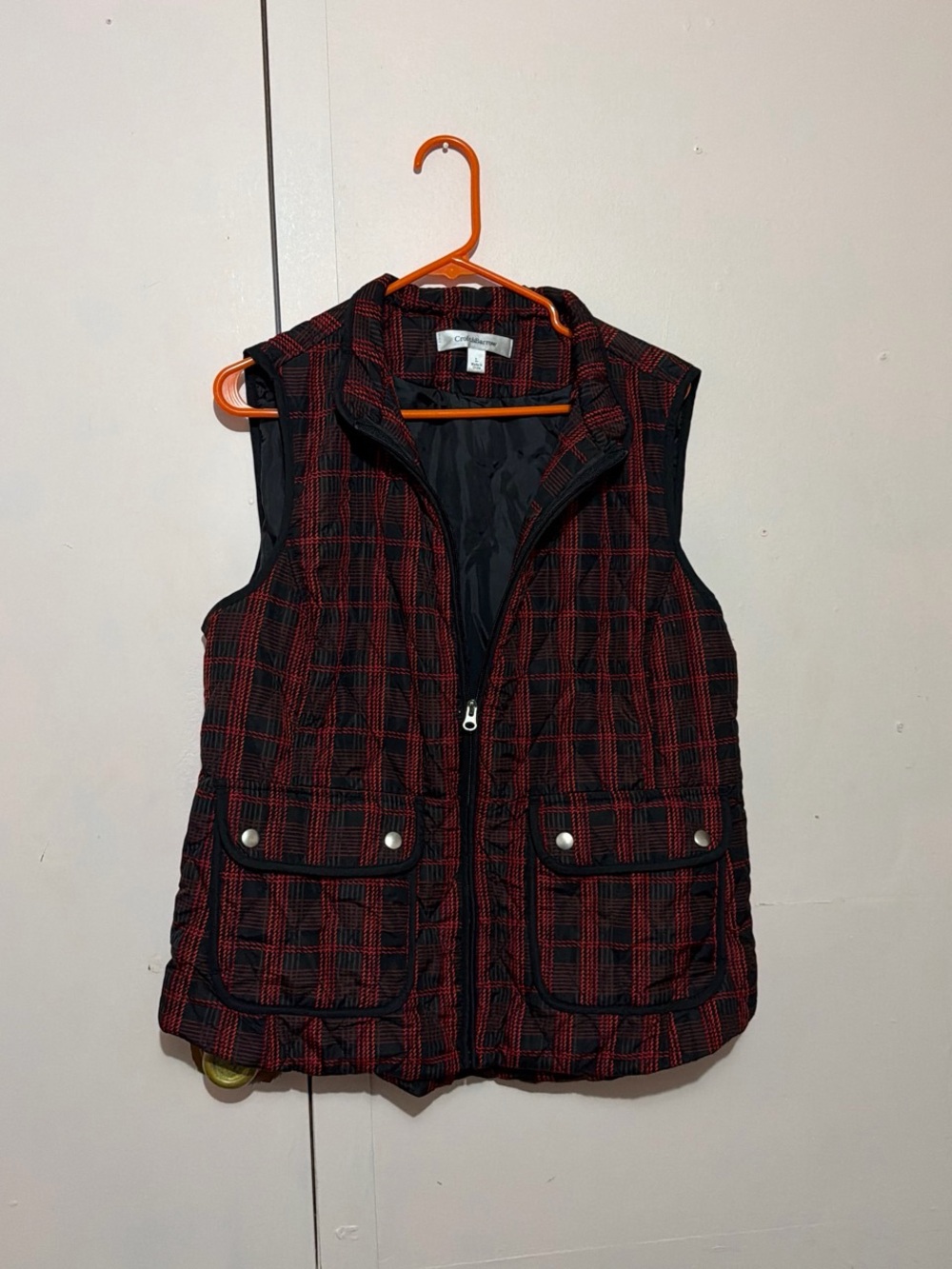 croft & barrow Red and Black Plaid Quilted Sleeveless Vest